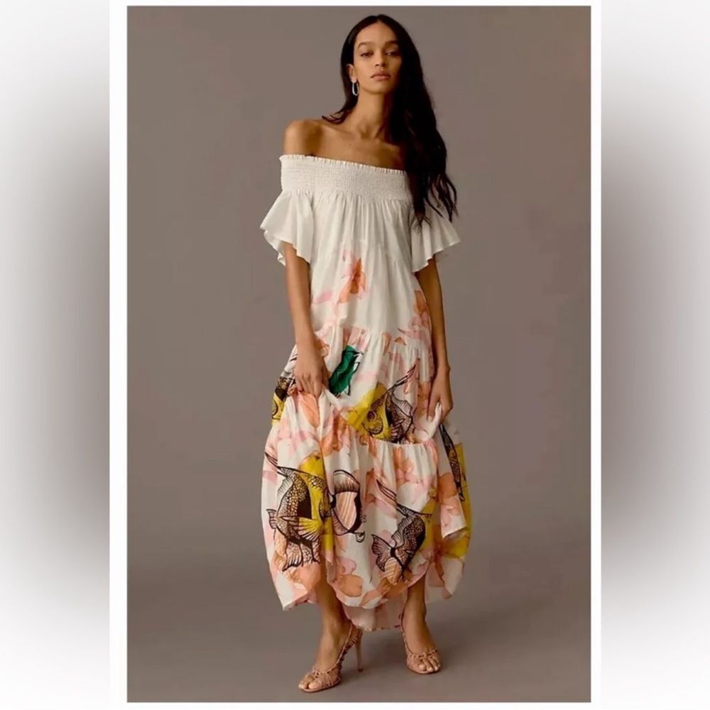 Anthropologie Maeve Pia Binazzi Tiered Off The Shoulder Dress
YY5